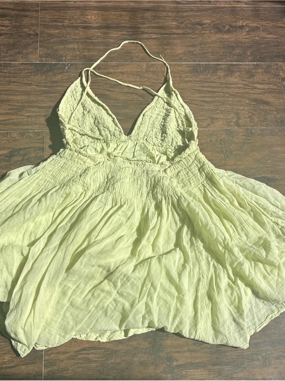 Free People Pale Lime Halter Smocked Waist Cami Dress